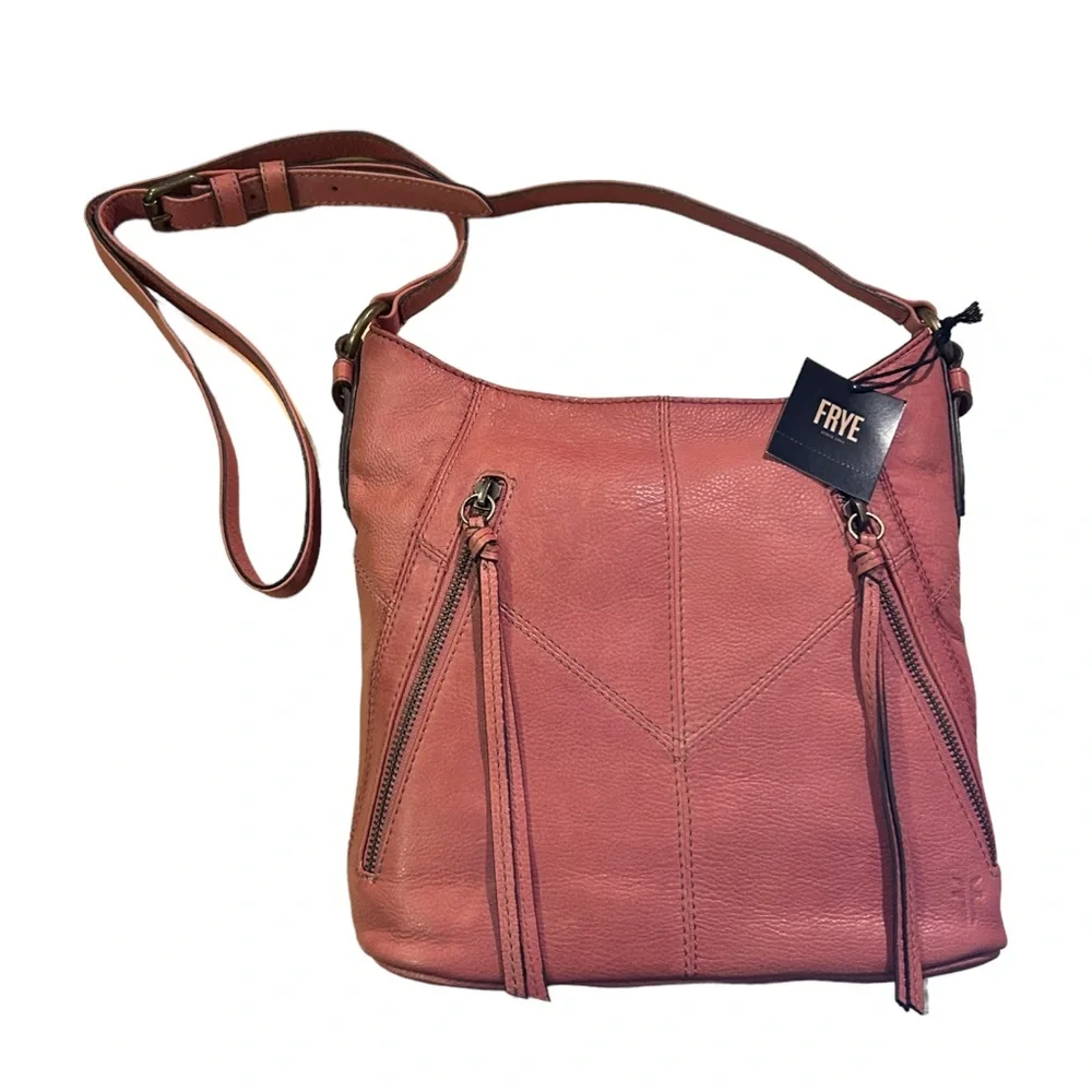 Frye Ari Pink Taupe Pebbled Leather Large Crossbody Hobo Bag Handbag Purse NWT - Picture 3 of 15